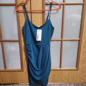 Sheshow Teal Spaghetti Strap Mini Dress